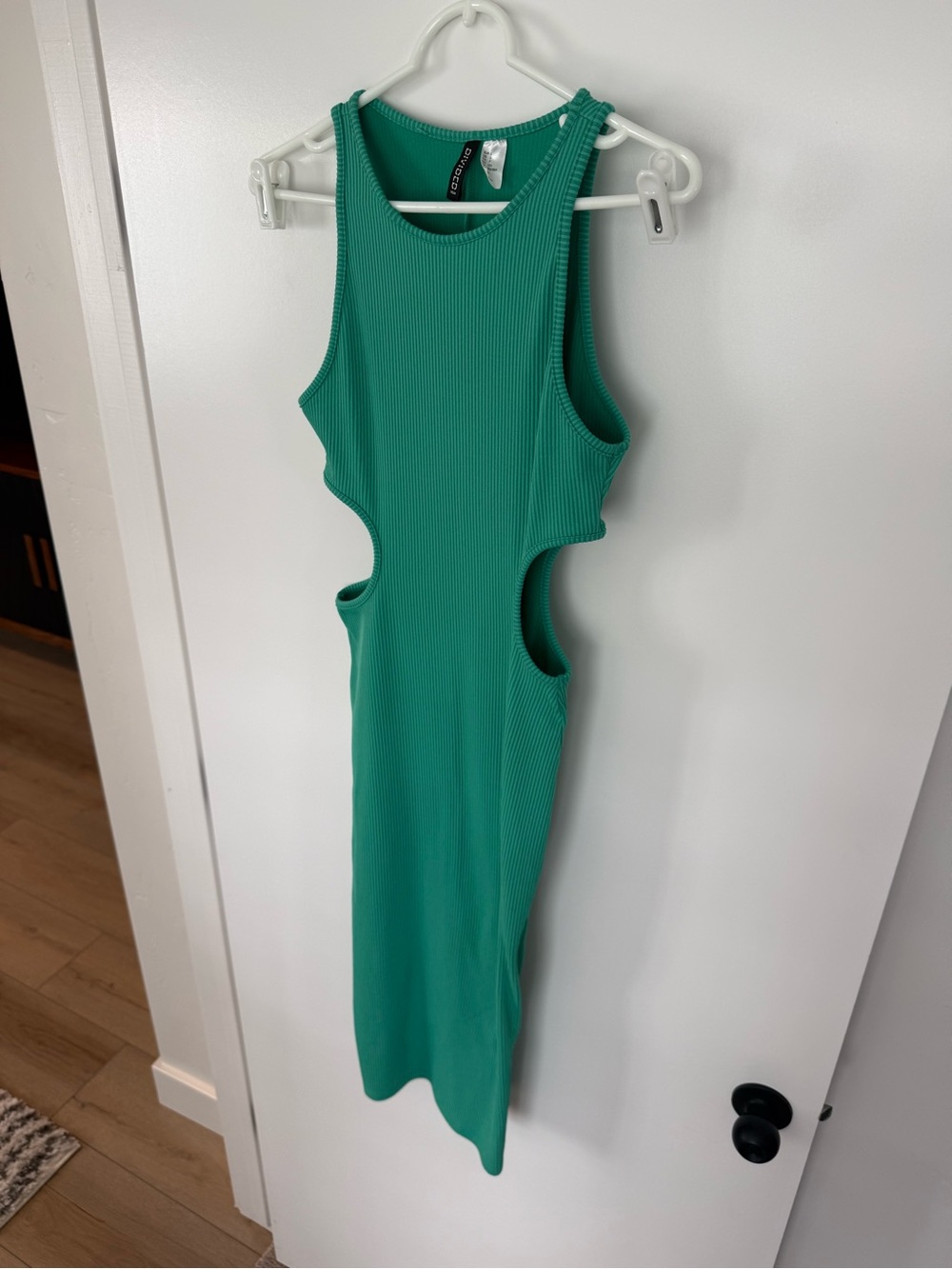 Divided Green Ribbed Cutout Midi Dress